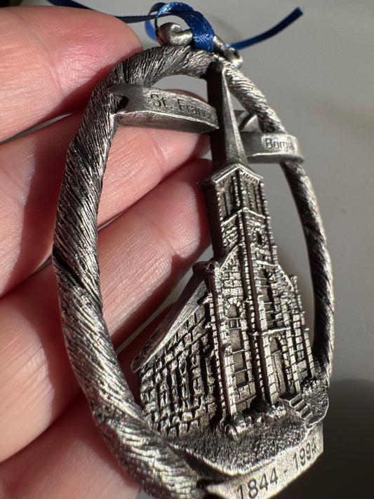 Vtg St Francis Borgia Pewter Church Ornament 50th Anniversary 1994 CEDARBURG WIS