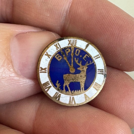 Vintage B.P.O.E. Elks Club Lapel Pin Analog Clock Roman Numerals BPOE