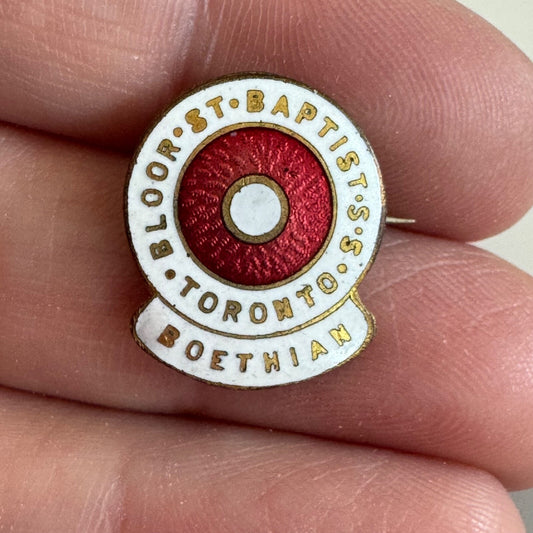 Vintage Bloor St Baptist S.S. Toronto Boethian Cloisonne Lapel Pin 