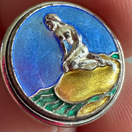 Denmark Little Mermaid Statue Cloisonne Tie Tack Lapel Pin
