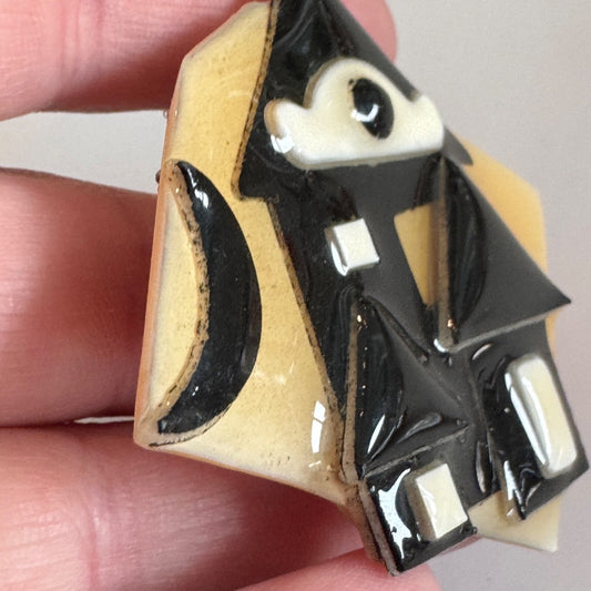 Vintage House Pins by Lucinda Spooky Eye House Black White Cream Brooch