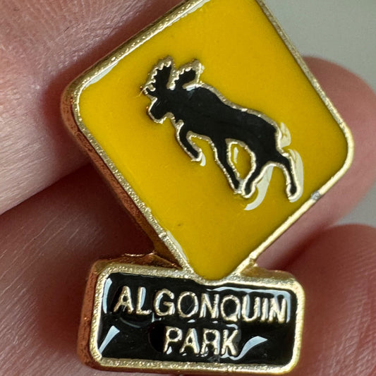 Algonquin Park Moose Crossing Yellow Road Sign Souvenir Pin 