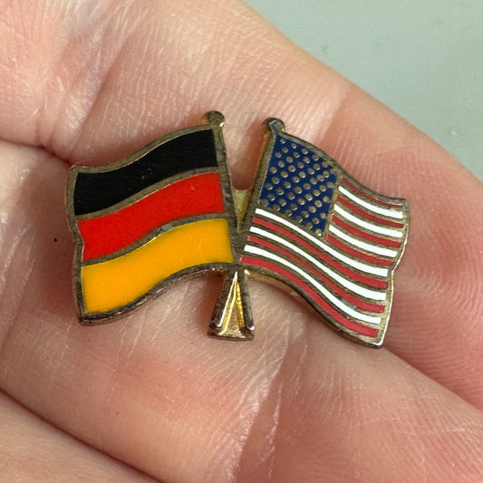 Vintage USA Germany Friendship Flags Enamel Lapel Pin German American US