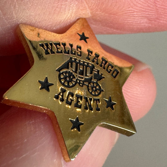 VTG Wells Fargo Bank Agent Stagecoach Six Point Star Black Gold Enamel Pin Badge