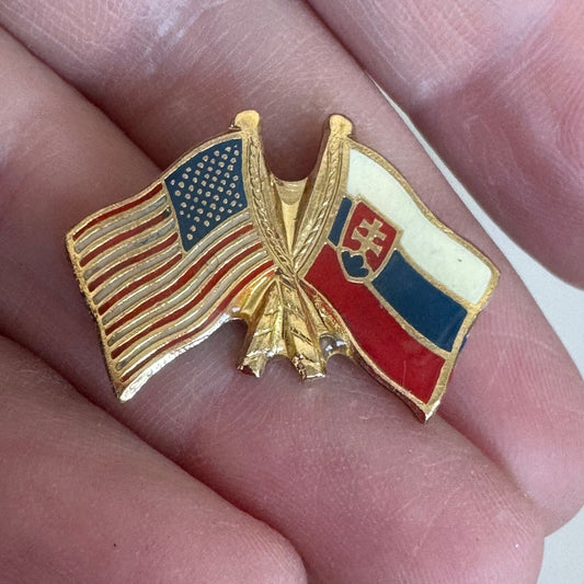 United States and Slovakia Friendship Flags Lapel Pin American USA