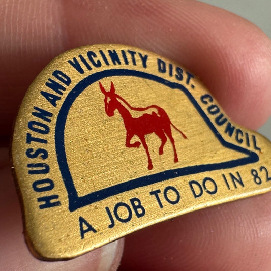 1982 Houston and Vicinity District Council Lapel Pin Hard Hat Donkey UBC Union