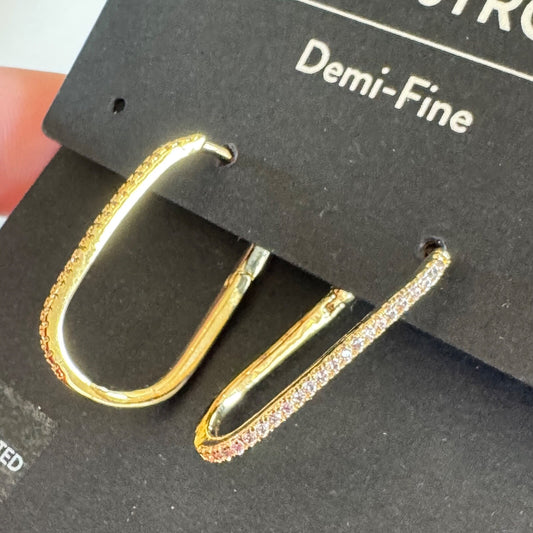 Nordstrom Gold Demi Fine Skinny Oval Hoop Earrings New On Card Pierced $50