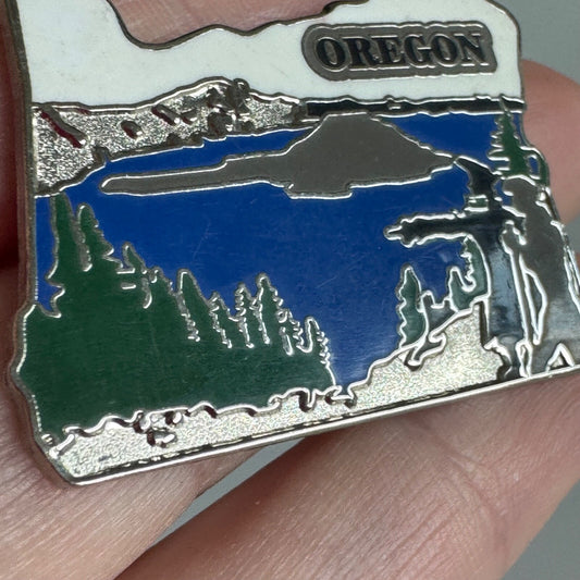 Oregon State Pin – Crater Lake and Explorer Silhouette Design