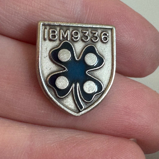 Vintage IBM 9336 Four Leaf Clover Shield Crest Lapel Pin 