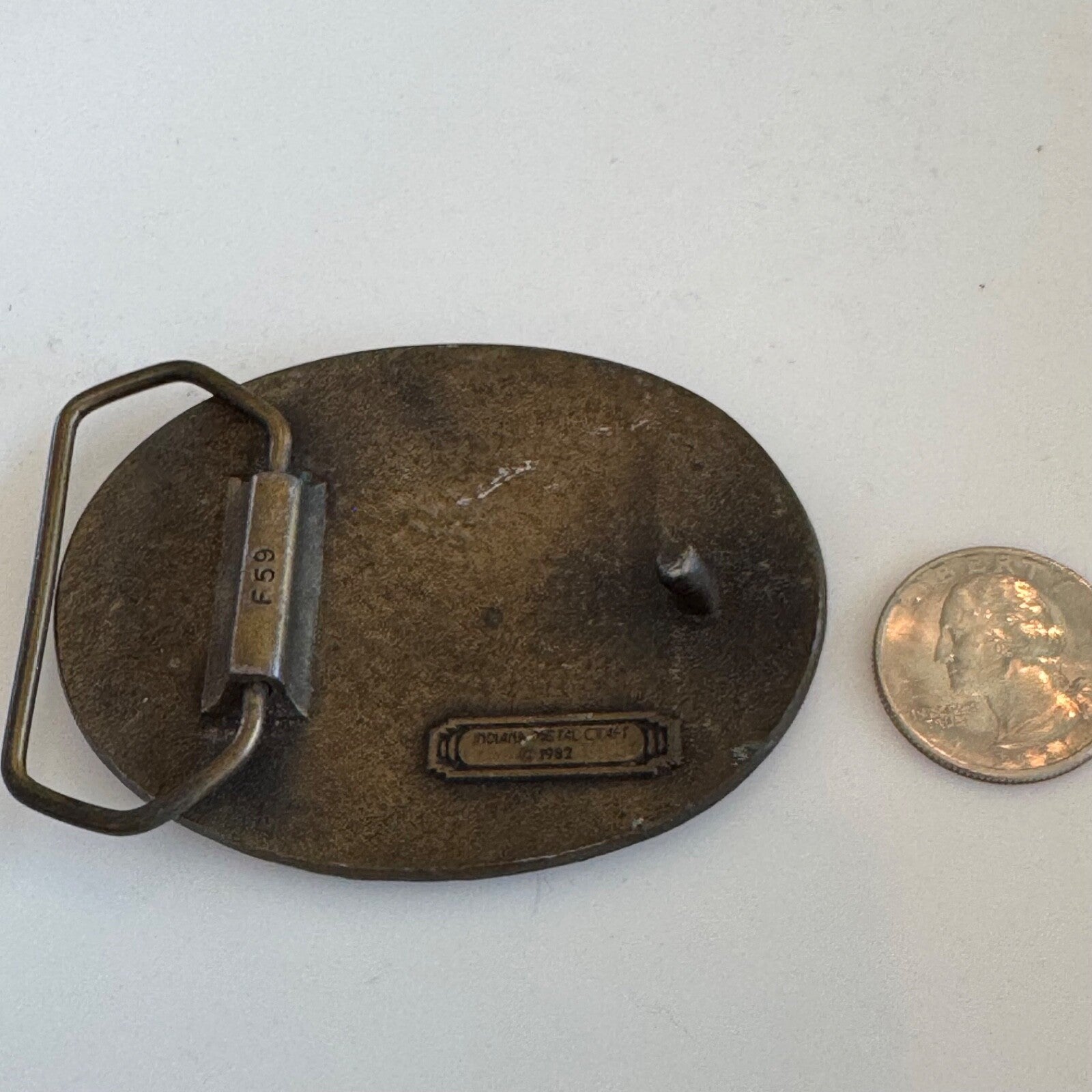 Vintage Indiana Metal Craft Belt Buckle Flying Geese Sun Clouds 1982 Ducks