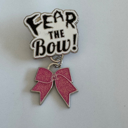Vintage Varsity Cheer Fear the Bow! Pink Ribbon Awareness Pin