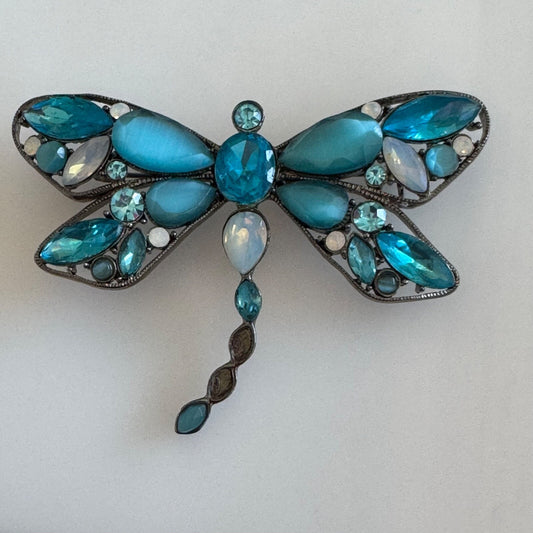 Vintage Monet Dragonfly Brooch Pin Blue Stones AS IS