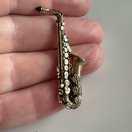 Vintage Future Primitive Saxophone Lapel Pin Tie Tack Brooch - Nice!