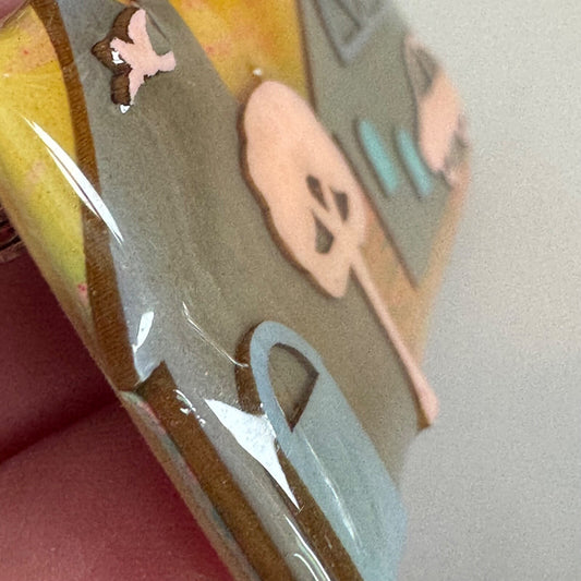 Vintage House Pins by Lucinda Pink Pastel Car Birds Tree Brooch Lapel Pin