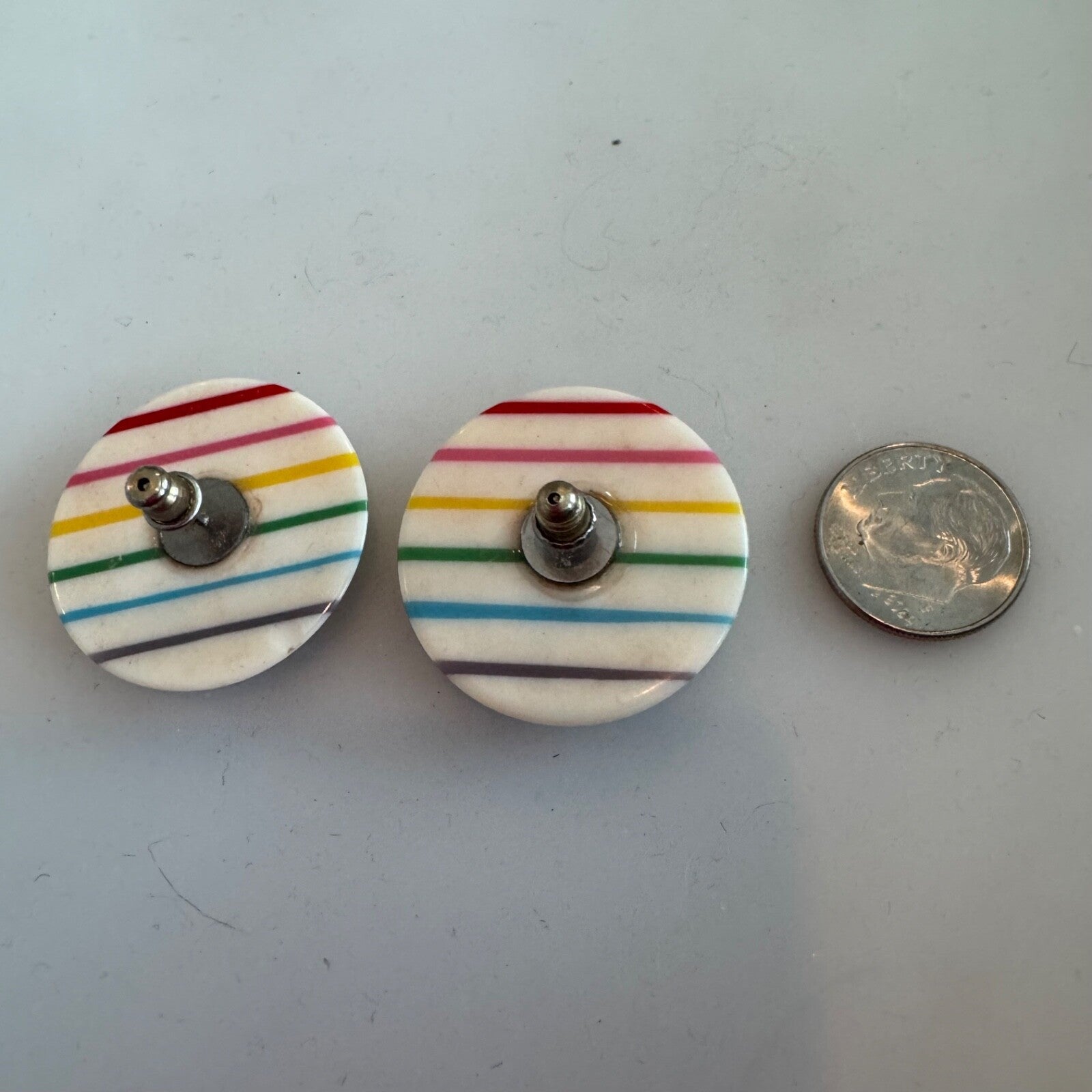 Vintage White Rainbow Disc Pierced Earrings 