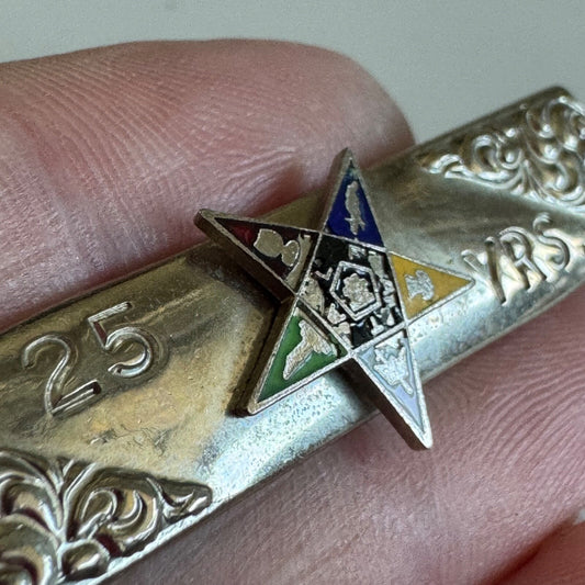 Vintage Order of the Eastern Star 25 Years Service Pin Yrs Silver Tone