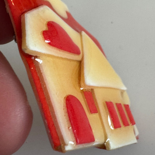 Vintage House Pins by Lucinda Red White Cream Valentines Day Colors Brooch Pin