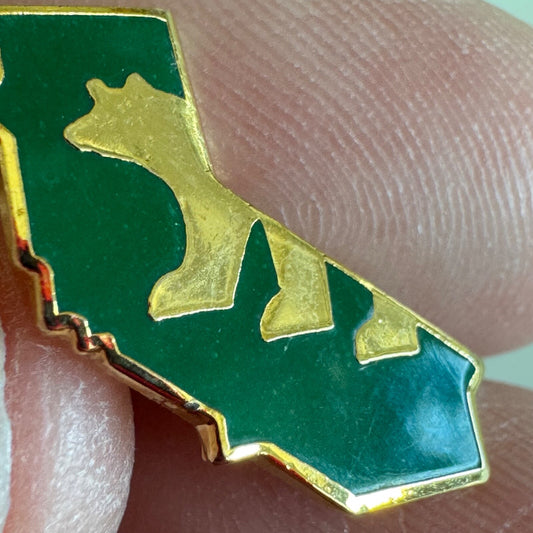 Vintage California Green and Gold State Shaped Lapel Pin with Bear