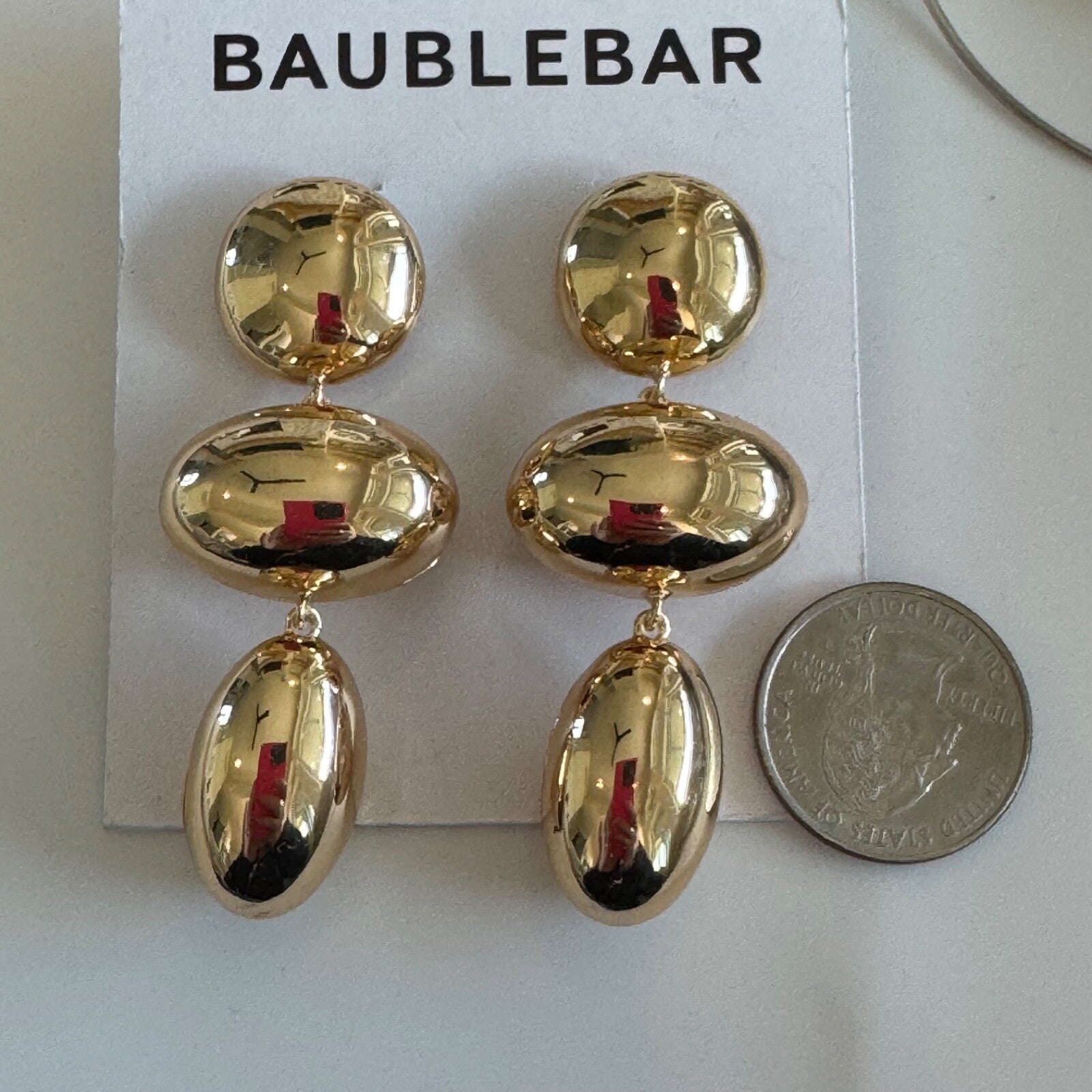 Bauble Bar Mira Gold-Toned Statement Dangle Earrings New On Card Pierced
