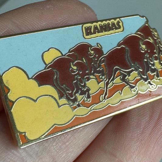 Kansas Souvenir Pin – Running Bison Stampede State Outline
