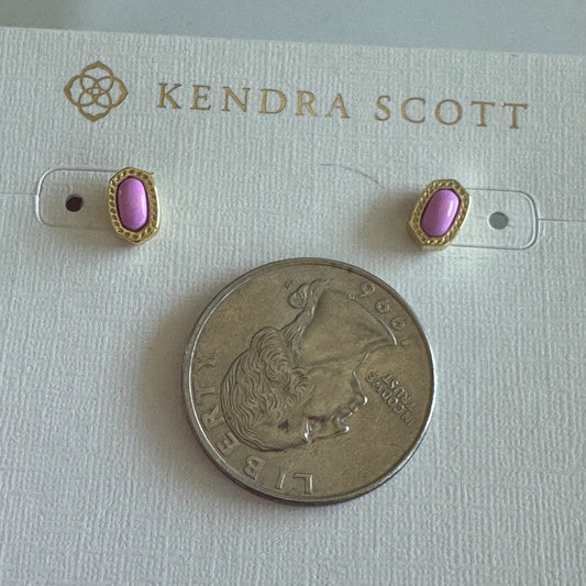 Kendra Scott Mini Ellie Gold Tone Earrings with Pink Stones New on Card