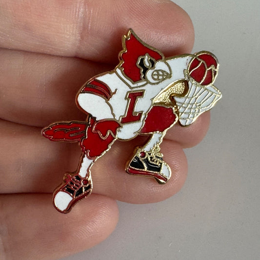 Vtg University of Louisville Cardinals Basketball Enamel Lapel Pin Bird Louie