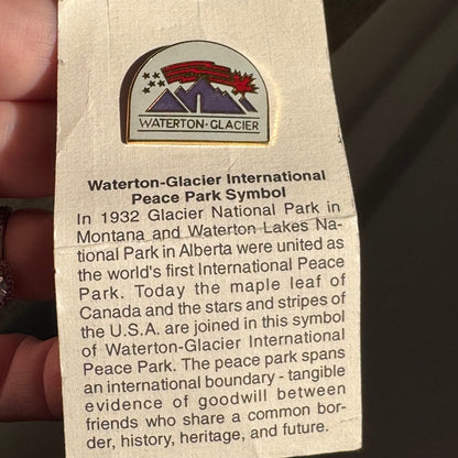 Vtg Waterton Glacier National Park Montana International Peace Lapel Pin On Card