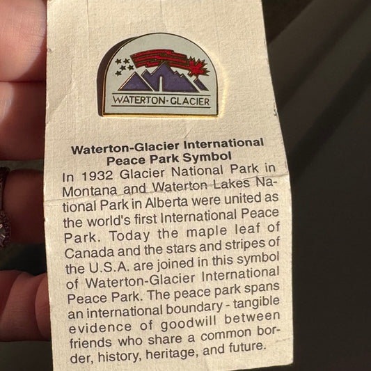 Vtg Waterton Glacier National Park Montana International Peace Lapel Pin On Card