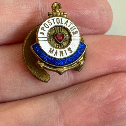 Gorgeous Vtg Apostolatus Maris Catholic Enamel Pin Stud Apostleship of the Sea