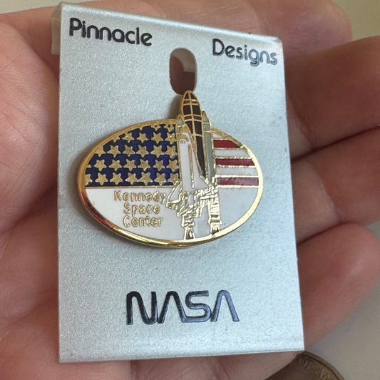 1980s Kennedy Space Center Florida United States Flag Lapel Pin New on Card