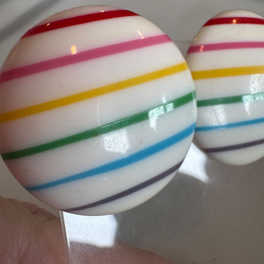 Vintage White Rainbow Disc Pierced Earrings 