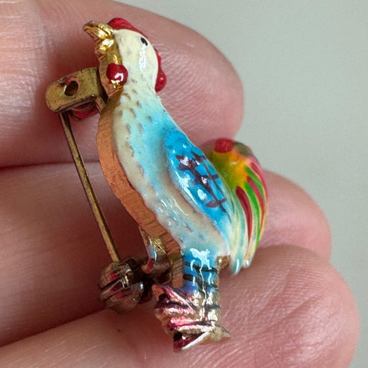 Vintage Multicolored Rooster Enamel Lapel Pin Brooch