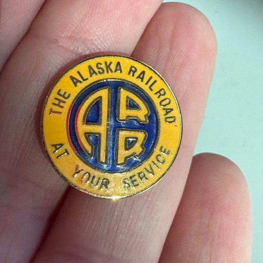 Alaska Railroad Service Pin – “At Your Service” Yellow and Blue Logo Badge ARR