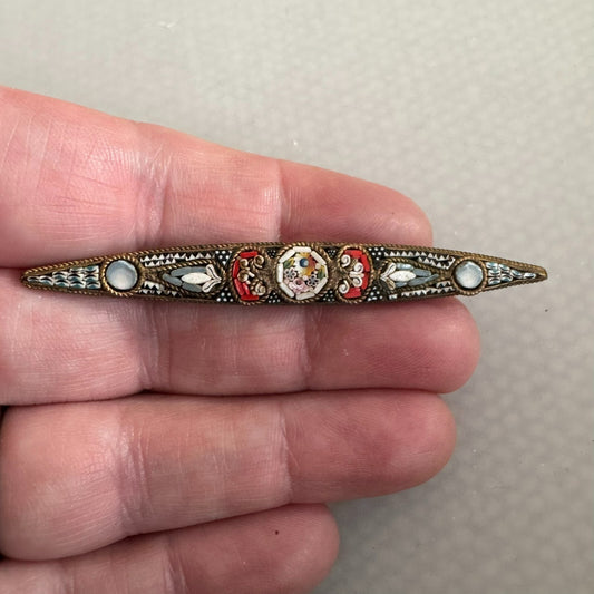 Antique Micromosaic Bar Brooch Micro Mosaic