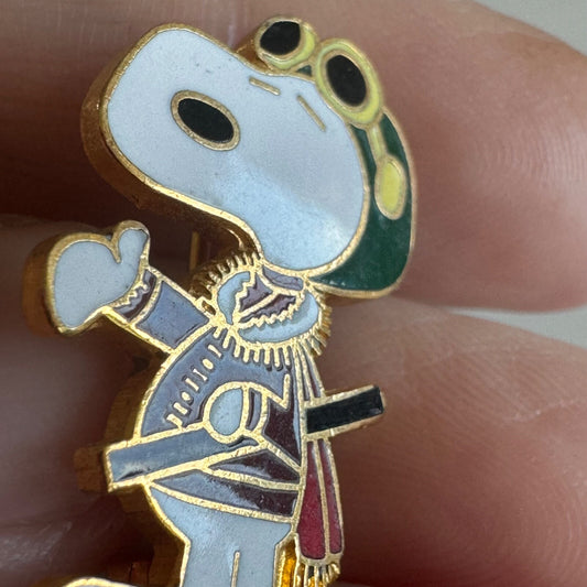 Vintage Snoopy Red Baron Enamel Lapel Pin Flying Ace Peanuts