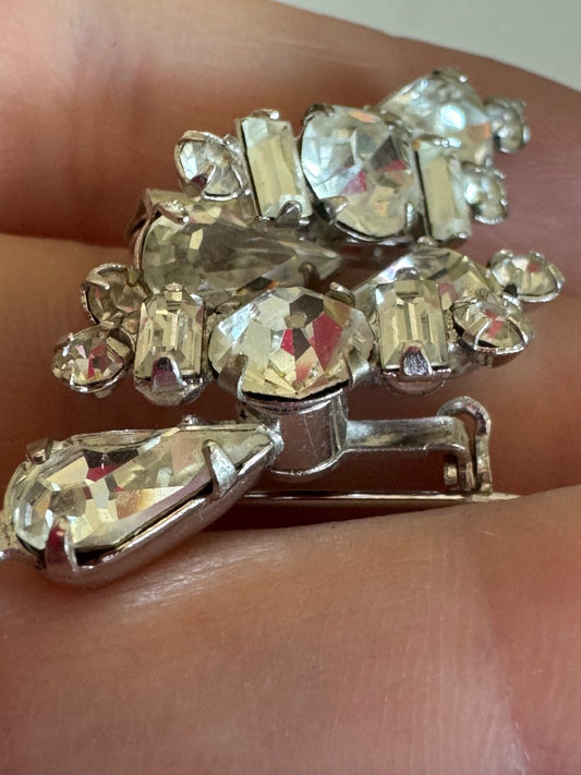 Pair of Silver Tone Rhinestone Brooches Lingerie Fur Pins Duette
