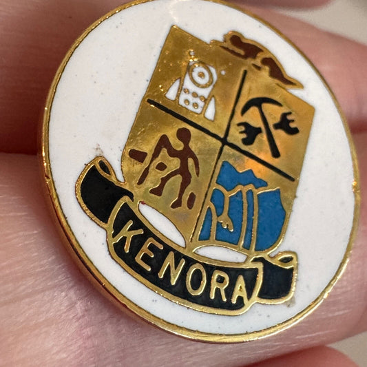 Vintage Kenora Coat of Arms Ontario Enamel Lapel Pin Canada