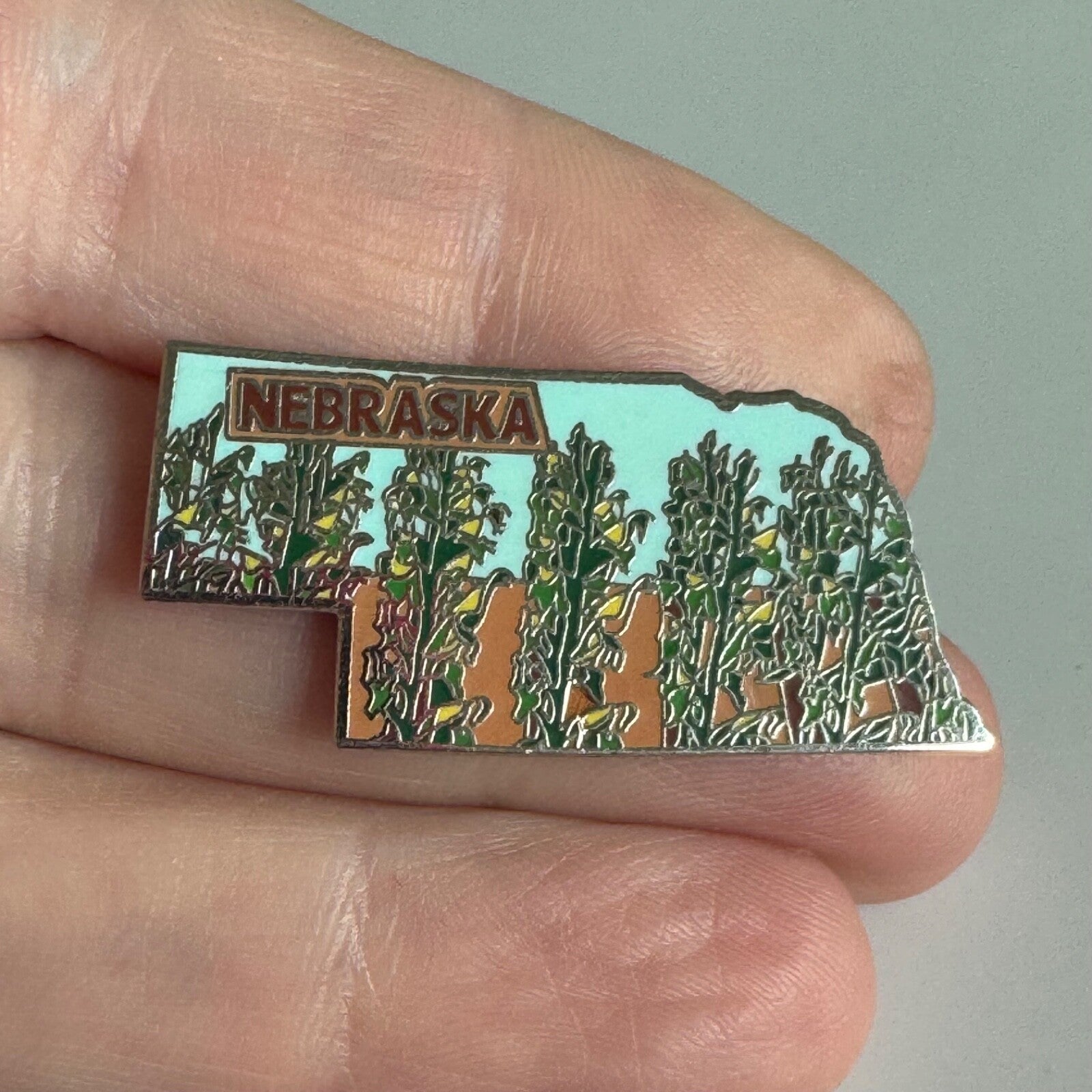 Nebraska State Shaped Lapel Pin – Cornfield Design Souvenir