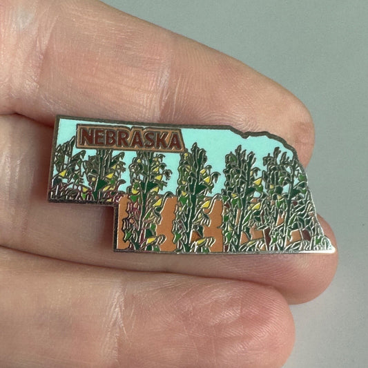 Nebraska State Shaped Lapel Pin – Cornfield Design Souvenir
