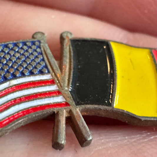 Vintage United States and Belgium Friendship Flags Lapel pin Belgian American
