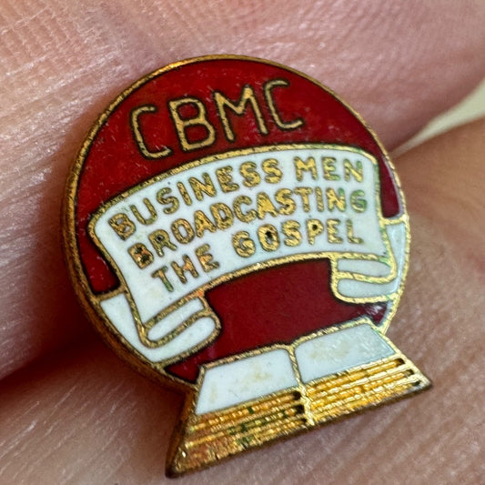 Vintage CBMC “Business Men Broadcasting the Gospel” Red & Gold Pin Screw Back