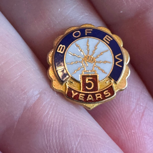 Vintage 10k Gold IB of EW 5 Year Member Pin Tie Tack IBEW Electrical Workers