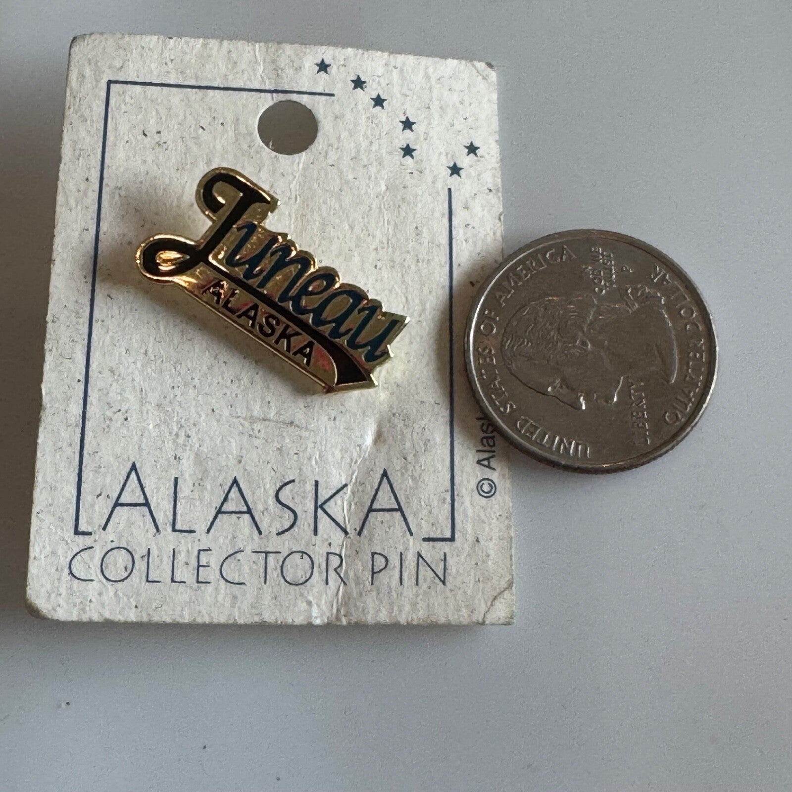 Juneau Alaska Gold Collector Enamel Souvenir Lapel Pin on Card
