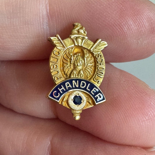Vtg Chandler Public Schools 10k Gold Screw Back Lapel Pin Arizona High