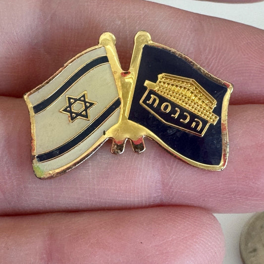 Vintage Israel Knesset Parliament Crossed Flags Lapel Pin