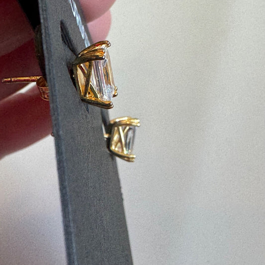 Nordstrom Gold Emerald Cut Solitaire Stud Earrings New On Card Pierced