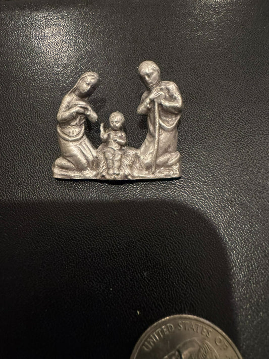 Stunning Vintage Jesus Mary Joseph Nativity Pewter Brooch Pin Christmas