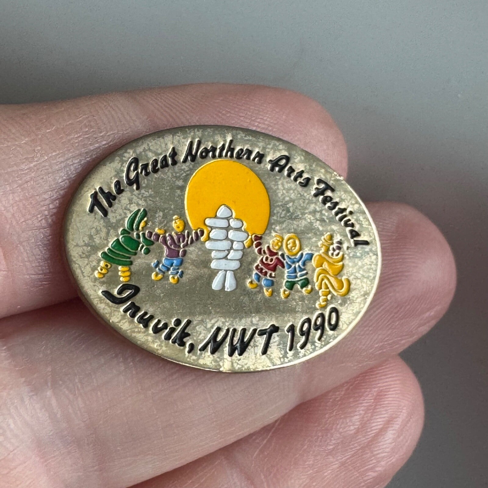 Vintage 1990 Great Northern Arts Festival Inuvik Pin – NWT Canada Souvenir