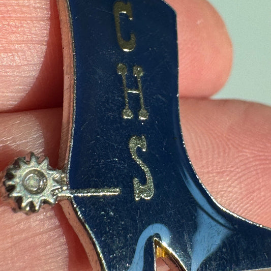 Vintage CHS High School Cowboy Boot with Spurs Lapel Pin Blue Silver