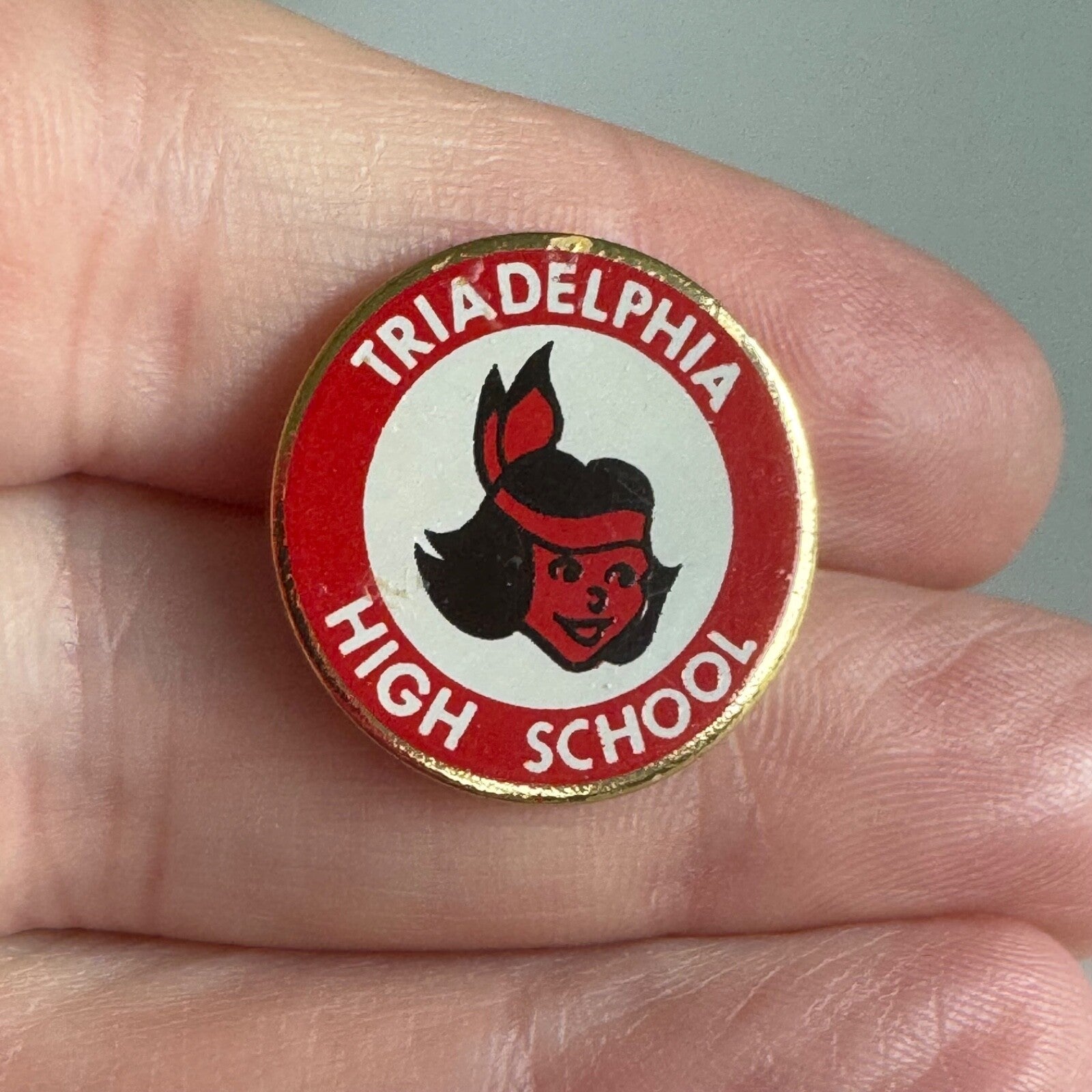 Vintage Triadelphia High School Red & White Mascot Lapel Pin Wheeling WV